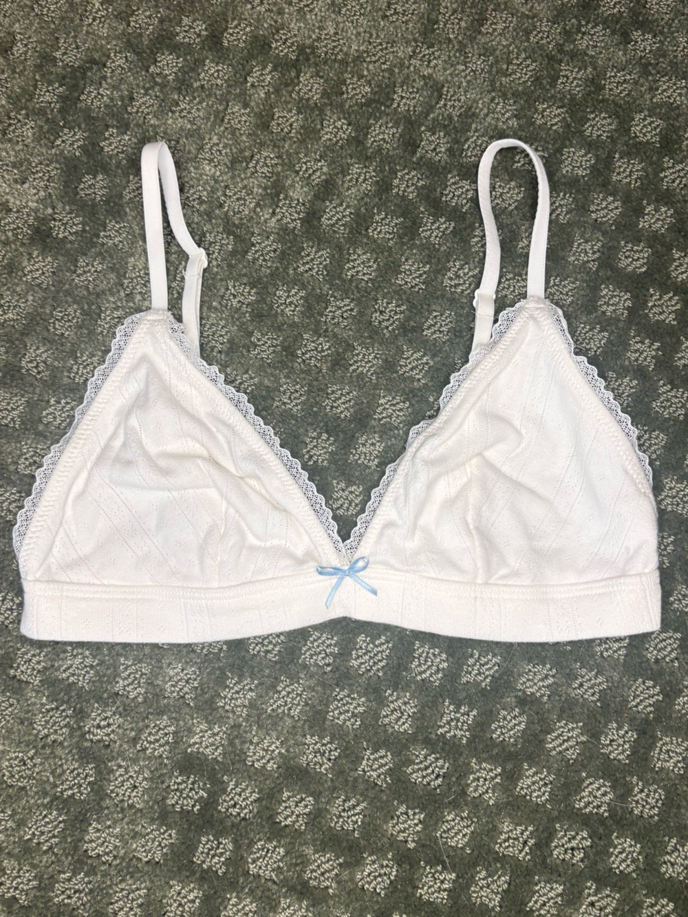 wild fable White Lace-Trim Triangle Bralette with Light Blue Bow